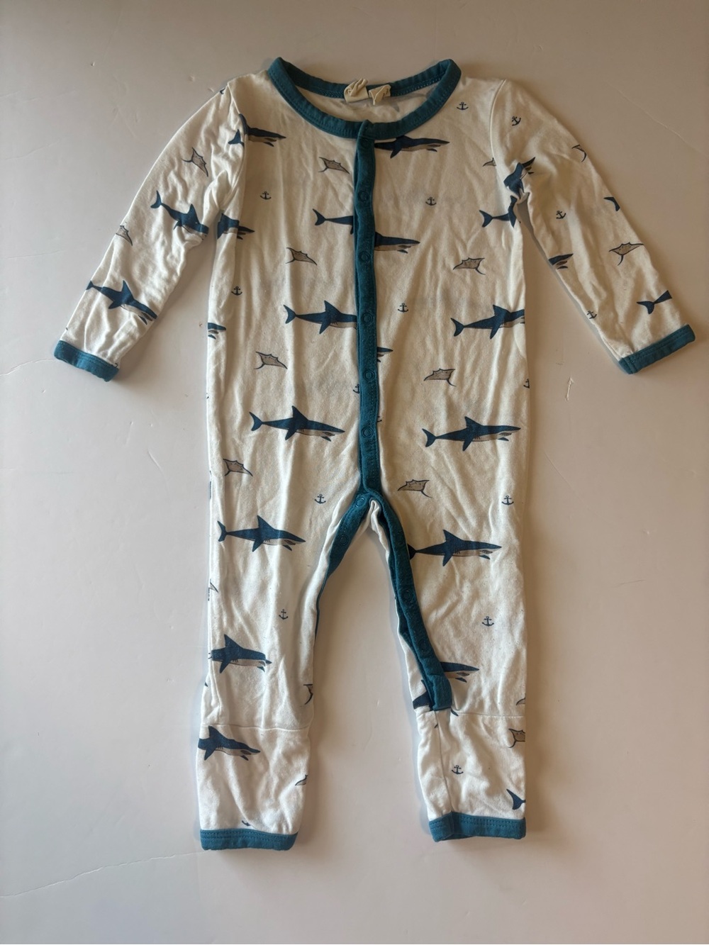Kyte Baby Deep Sea Shark-Print Snap Romper 6-12Months